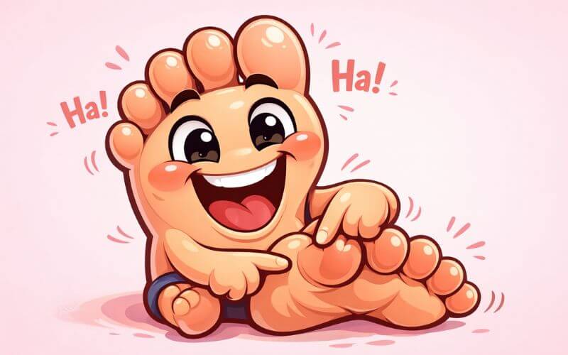 Funny Foot Cartoon is Laughing in light pink background