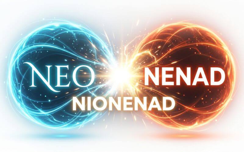 A digital concept art showing the fusion of the words Neo and Nenad to form Nionenad.