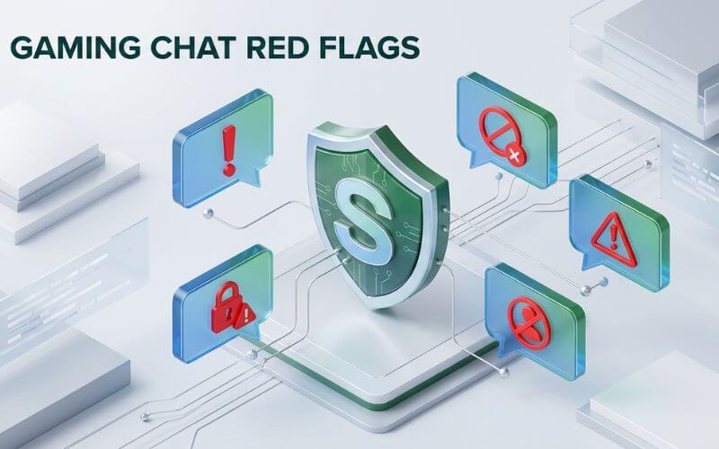An infographic showing 5 red flags in online gaming chats to help parents and players stay safe
