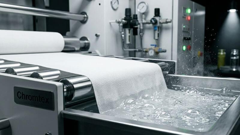Automated textile processing machinery using clear liquid textile auxiliary chemicals for fabric washing and dyeing.