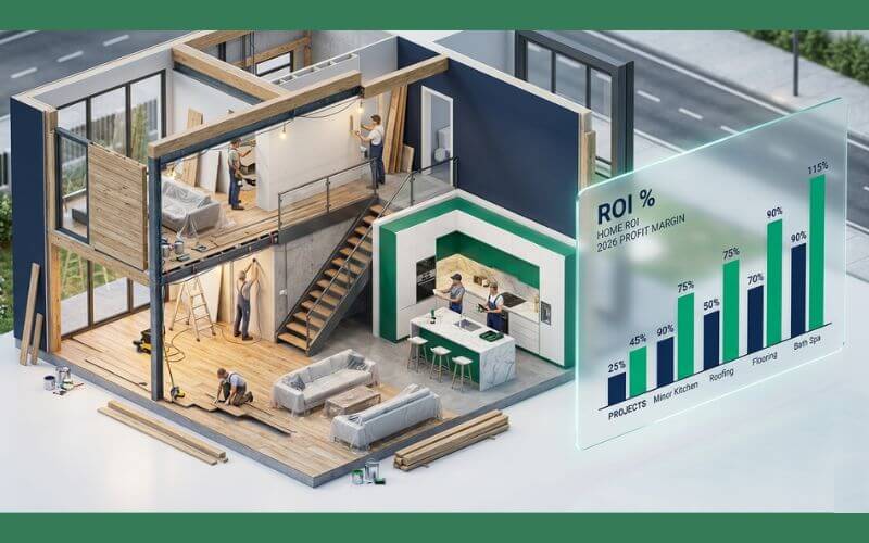 Infographic showing top ROI home renovation projects for 2026 real estate markets.