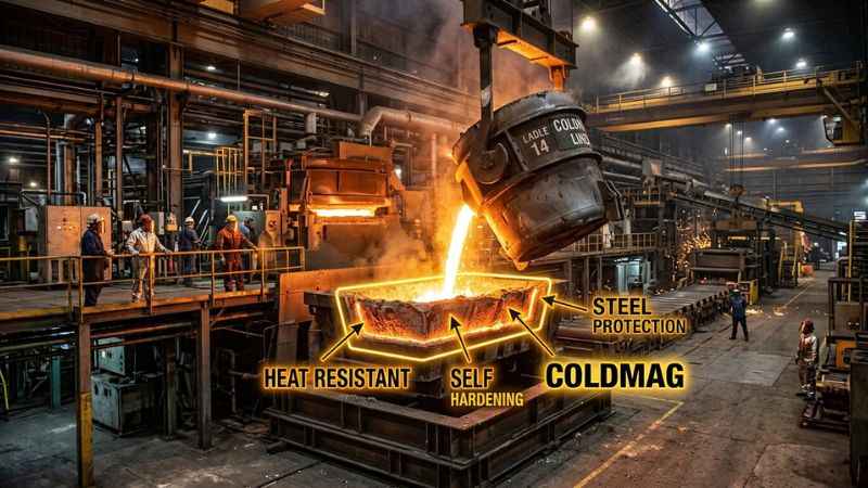 Coldmags com industrial explanation showing COLDMAG refractory in steel production