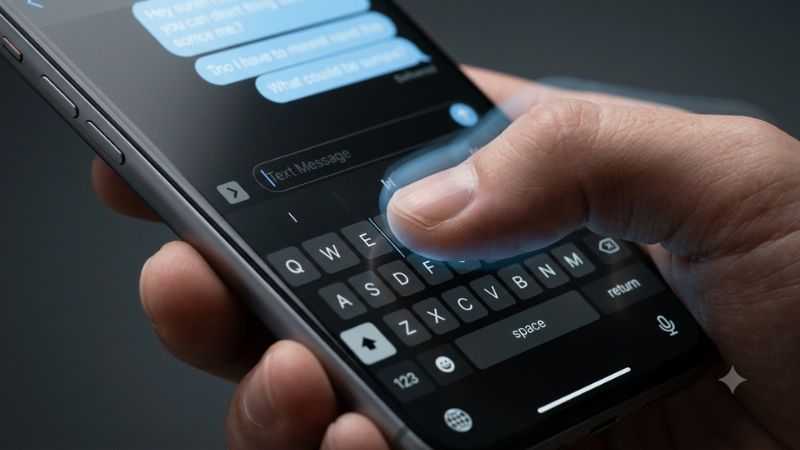 Close up of a smartphone keyboard showing how fast typing triggers the woeken typo error.