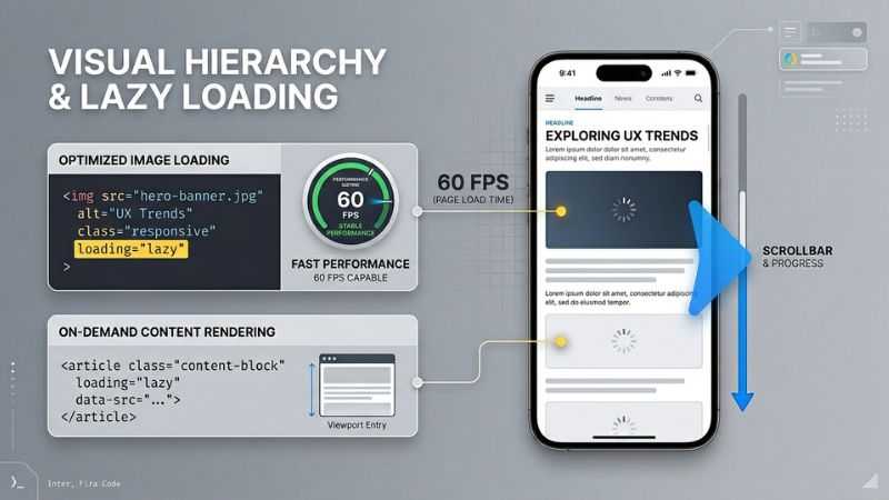 A visual setup guide explaining how lazy loading elements protect a social media stuff embedtree layout from layout shifts.