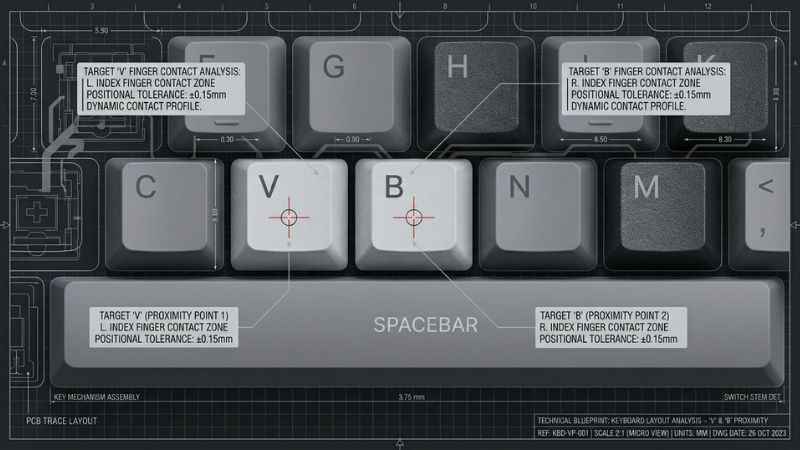 Technical diagram showing the close proximity of V and B keys causing the çbiri typo.