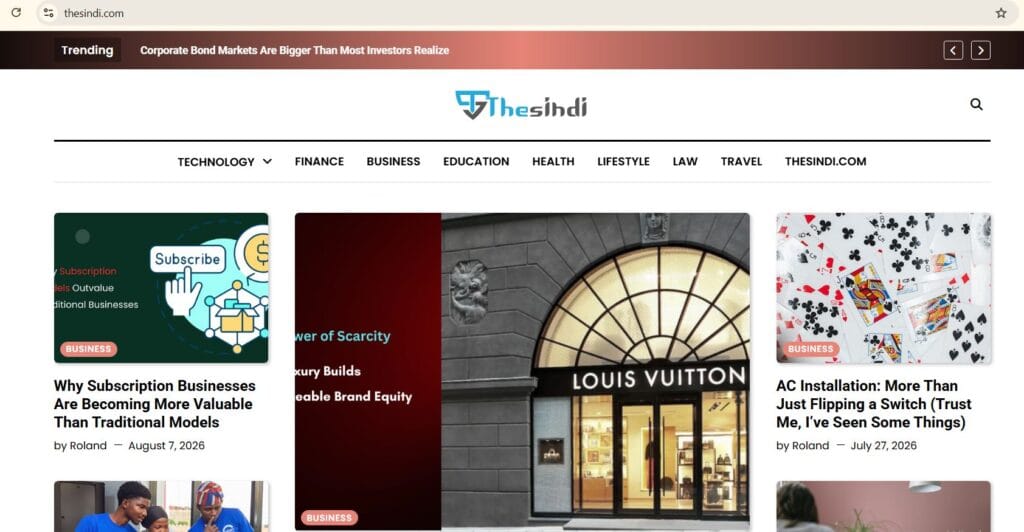 TheSindi.com homepage showing multi-topic content