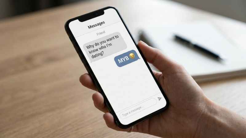 Texting example showing MYB meaning Mind Your Business