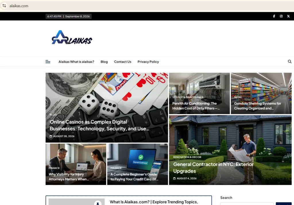Alaikas.com homepage as checked in September 2026