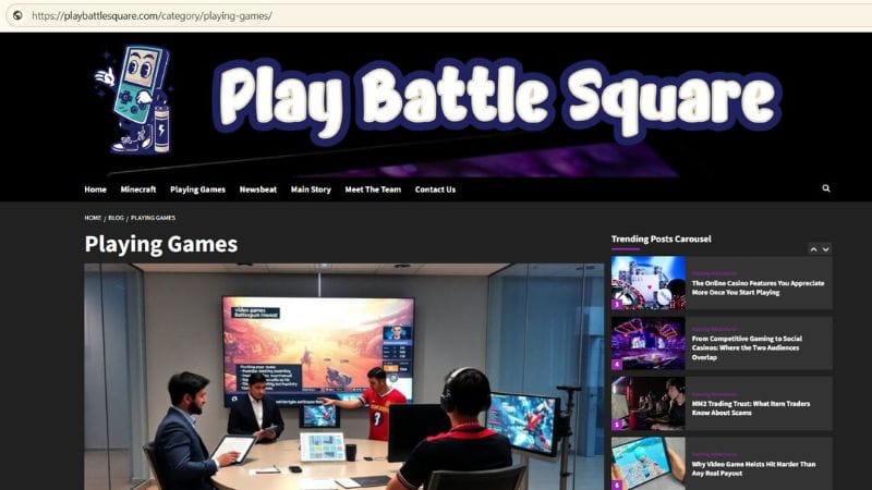 PlayBattleSquare Playing Games category showing gaming articles and content