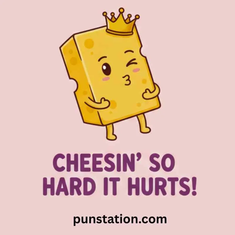 a cartoon of cheese ia laughing with cute food pun