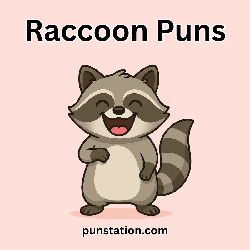 Cartoon raccoon laughing at raccoon puns and jokes