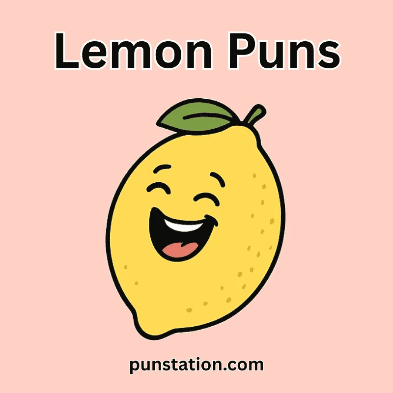 Cartoon lemon Laughing under text lemon puns