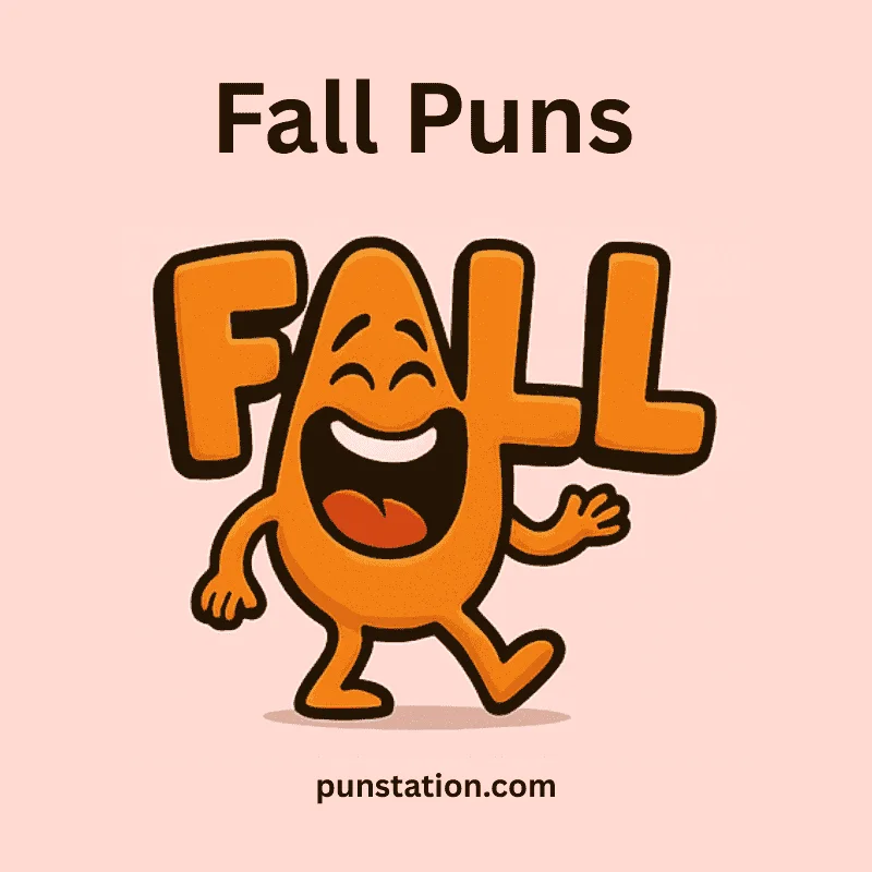 Fall Text Cartoon Laughing and walkingUnder Fall Pun Tect