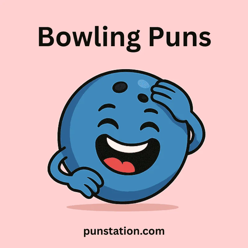 A ball cartoon laugh out loud under text bowling puns