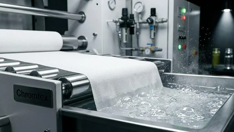 Automated textile processing machinery using clear liquid textile auxiliary chemicals for fabric washing and dyeing.