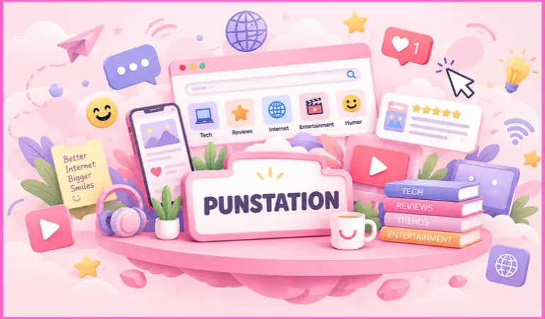 Punstation illustration representing technology, websites, apps and digital topics
